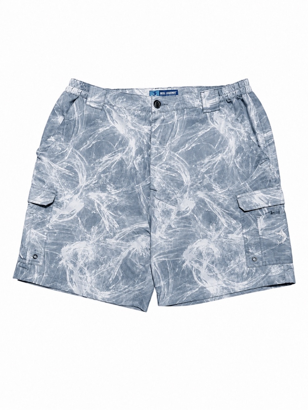 Reel Legends Men’s XL Fishing Cargo Shorts Gray White Marlin Print 7.5” Inseam